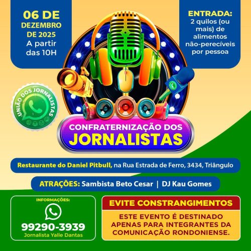 13ª Festa dos Jornalistas de Rondônia acontece dia 06 de dezembro no Restaurante do Daniel Pitbull