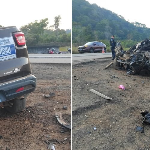 Motorista e quatro pacientes morrem em acidente com veículo da Saúde e carreta na BR-364